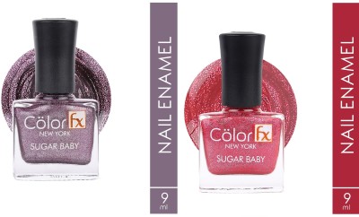 Color Fx SUGAR Baby Nail Lacquer Water Proof Matte Touch Nail Polish Quick Dry Rich Color Metallic Shimmery Red & Violet Shade(Pack of 2)