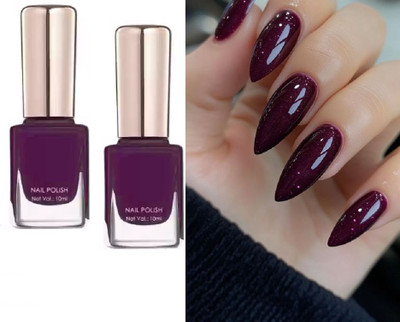 Jiwoo Fancy Nail Paint, Gel base and easy dry and waterproof purpule(Pack of 2)