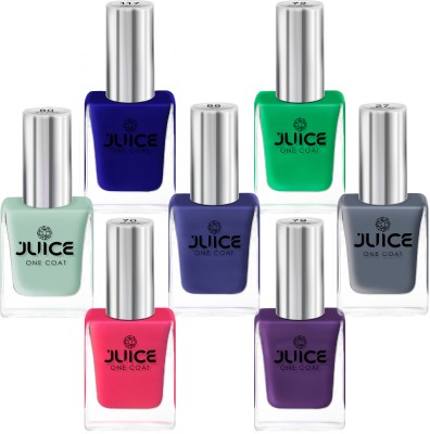 Juice Neon Shade Collection Long Lasting, Waterproof Nail Enamel Grey-27, Bright Pink-70, Green-72, Purple-79, Sky Blue-80, Violet-88, Navy-117(Pack of 7)