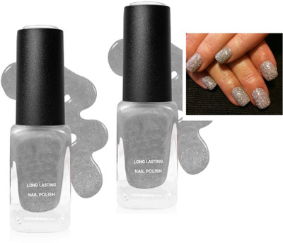 GFSU - GO FOR SOMETHING UNIQUE Pack Of 2 Silver Glitter Shine Nail Paint Silver(Pack of 2)