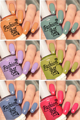 Fashion Bar Quick Drying Long Lasting High Shine Nail Polish For Women and Girl T736 Multicolor(Pack of 6)