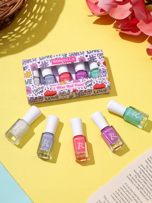 RONZILLE Mini Nail Kit I Quick Dry and Glossy I Nail Polish 5 in 1 ( Combo, Set of 5 ) Multi-Color(Pack of 5)