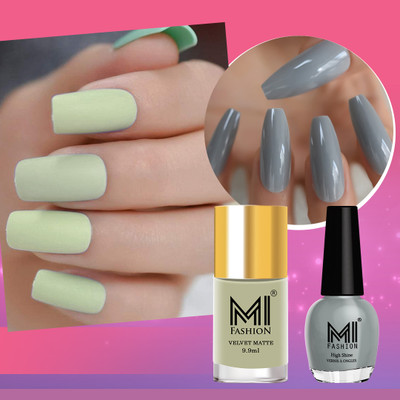 MI FASHION Shine and Shadow A Dynamic Matte Nail Polish Set Grey,Mint(Pack of 2)