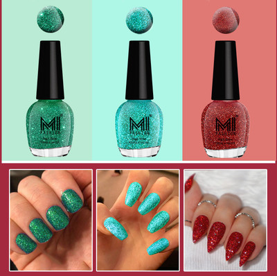 MI FASHION Ultra Glass Glitter Long Stay Nail Polish 15ml each Radium, Sky Blue, Red(Pack of 3)