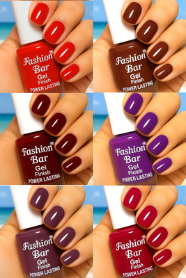 Fashion Bar Gel Finish Power Lasting six nail polish shades collection Set No.A99 Multicolor(Pack of 6)