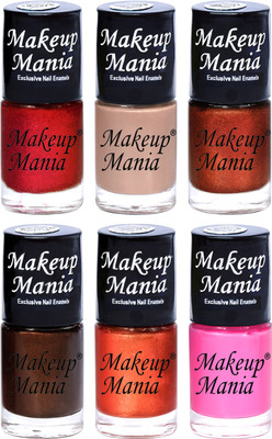 makeupmania Combo of 6 Nail Polishes – Quick Dry & Long Wear Multicolor 94A(Pack of 6)