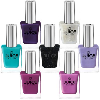 Juice Nail Art Kit Long Lasting, Waterproof Nail Enamel Pink07, Grape141, Magenta194, Lavender269, Blue282, SilverS01, BlackS03(Pack of 7)