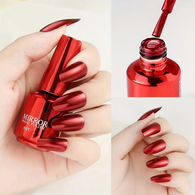 GABBU Magic Mirror Effect Chrome Nail Art Polish Metallic Red Red Red