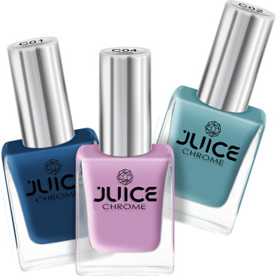 Juice Nail Paint Cobalt Blue - C01 CHROME, Teal Blue - C02 CHROME, Chrome Lavender - C04 CHROME(Pack of 3)