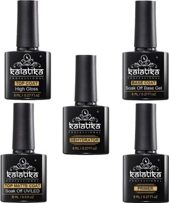 KALATIKA Top Coat/Base Coat/Primer/Top Matte Coat/Dehydrator Gel Set - 8ml Each Clear(Pack of 5)