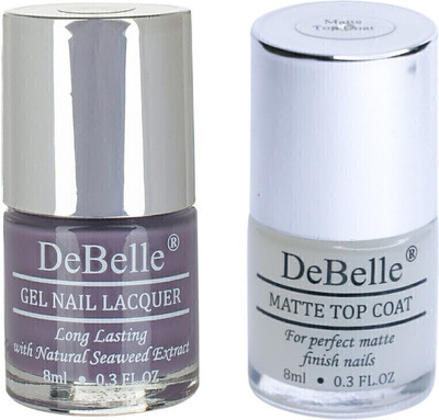 DeBelle Gel Nail Polish Combo of 2 Viola dew(Dark Lilac), Matte Top Coat ( Top Coat )