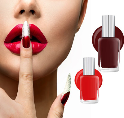 Sheny Maroon AND RED Nail Polish Long Lasting Smooth Finish Nail COMBO RED & MAROON(Pack of 2)