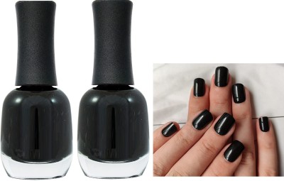 ADJD COMBO GLOSSY FINISH WATER PROOF NAIL PAINT BLACK JET BLACK(Pack of 2)