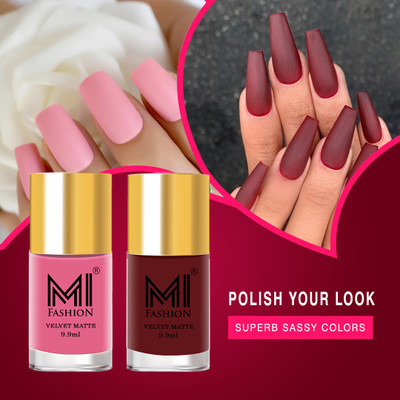 MI FASHION Make A Statement With Matte Nail Polish Combo Pack Baby Pink,Maroon(Pack of 2)