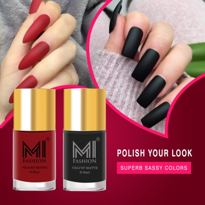 MI FASHION Experience The Trendy, Chic Look Of Matte Nail Polish Combo Pack Black,Red(Pack of 2)