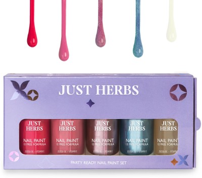 Just Herbs Party Ready Nail Paint Set of 5 - Blush Pink, Gleaming Orchid, Peony Paradise, Matte In Love, Enchanted Sapphire(Pack of 5)