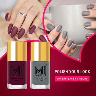 MI FASHION Get The Ultimate Matte Look With Our High-Quality Formula Of Nail Polish Magenta,Grey(Pack of 2)