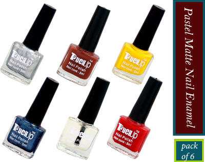 touchup Pastel Matte Nail Enamel, Set of 6, 3 Pastel Matte, 2 Metallic, and 1 transparent colors(Pack of 6)