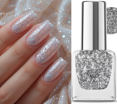 ADJD Chip Resistant, Gel Finish, High Gloss Glitter Polish Silver Shine