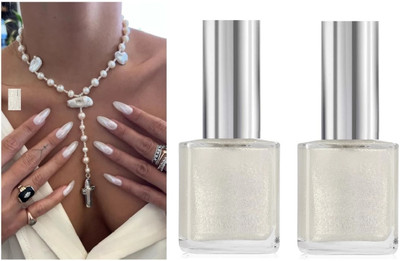 GFSU - GO FOR SOMETHING UNIQUE best color nail polish| Super stay white shimmer nail polish white shimmer(Pack of 2)