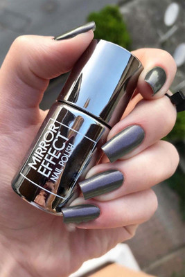 MYEONG Metal Chrome Magic Grey Mirror Effect Quick Dry And Long Lasting Nail Polish Grey