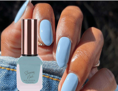 MYEONG Light Blue Glossy Finish Quick Dry Long Lasting Smooth Application Nail Polish Light Blue