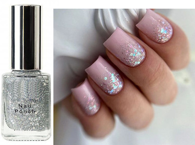 ADJD Nail Polish Long Lasting Quick Drying Glossy Finish Silver Gillter Silver Gillter