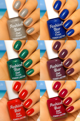Fashion Bar Gel Finish Power Lasting six nail polish shades collection Set No.A69 Multicolor(Pack of 6)