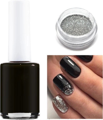 Emijun Glossy Nail Paint Black Loose Glitter Perfect for Nail Art Combo BLACK