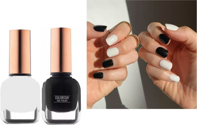 GULGLOW99 HIGH SHINE NAIL PAINT COMBO FOR BLACK AND WHITE LONG LASTING ,WATERPROOF BLACK & WHITE(Pack of 2)