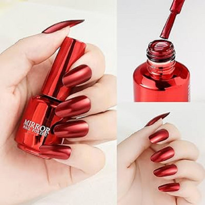 CATERINACHIARA Metallic Nail Polish Mirror Effect Chrome Nail Polish./red/- red