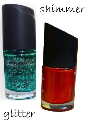 Luipui green glitter nail polish and red shimmer nail polish pack of 2 green, red(Pack of 2)