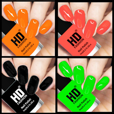 HD Fashion 4 Nail Polish Set – Premium Glossy Shades | Chip-Free, Quick-Dry Nail Paints H27 Green, Orenge, Mauve, Magenta(Pack of 4)