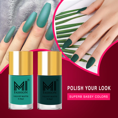 MI FASHION Add A Touch Of Sophistication With Matte Nail Polish Set Blue,Green(Pack of 2)