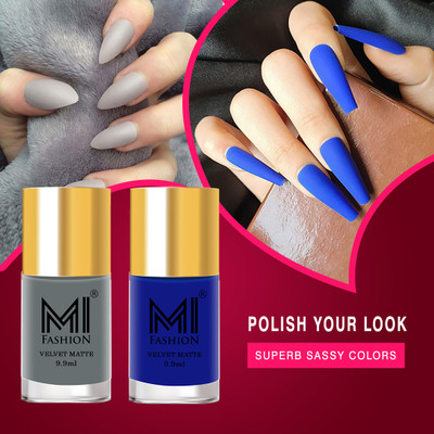 MI FASHION Step Up Your Nail Game With Matte Polish Of Every Season Blue,Grey(Pack of 2)