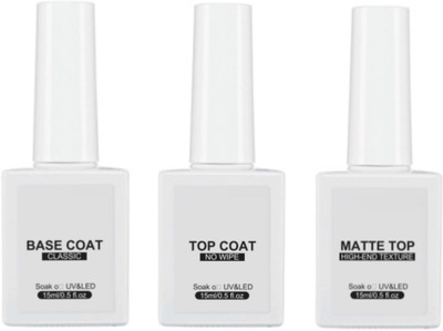 RANORE UV LED Soak Off Top Matte, Base & Top Coat Function Gel 15+15 ML transparent(Pack of 3)
