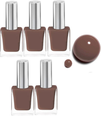 Emijun Gloss Touch Nail Paint Set of 5 Quick Drying Nail Polish brown(Pack of 5)