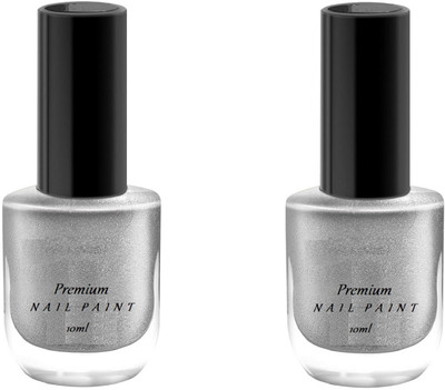 Luipui Premium Silver Nail Polish / Shine Finish, Long lasting, Quick Drying Silver(Pack of 2)