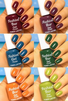Fashion Bar Gel Finish Power Lasting six nail polish shades collection Set No.A56 Multicolor(Pack of 6)