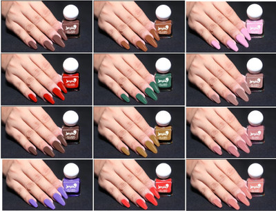 BUSSIN' BEAUTY Long Lasting Nail Polish | Quick dry Nail lacquer Kit With High Glossy Finish | 12 Different Shiny Shades(Pack of 12)