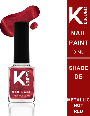 KINDED Nail Paint Lacquer Nail Polish Enamel with One Coat Single Stroke Application Metallic Hot Red