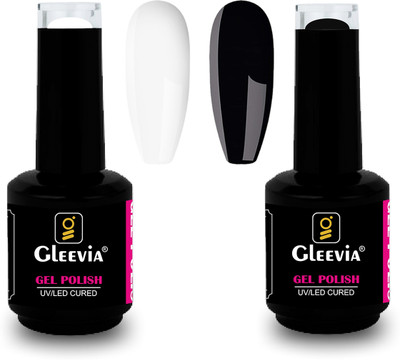 Gleevia UV Gel Nail Polish Black & White Combo Soak-Off UV/LED Lamp Cured Gel 15ml/each Black, White(Pack of 2)