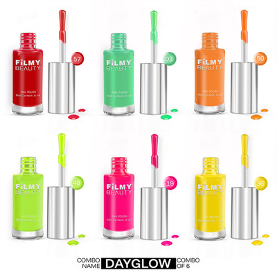Filmy Beauty Set of 6 Nail Polish – Dayglow TOMATO RED, NEON GREEN, SPRING GREEN, NEON ORANGE, NEON PINK, CLASSIC YELLOW(Pack of 6)