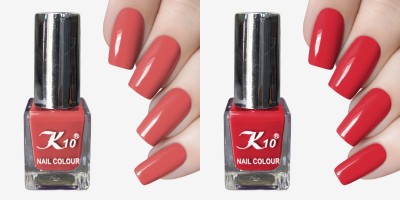 K10 Long Stay High Glossy Matte Finish Nail paint combo set(12ML Each) PersianRed,Darkcoral(Pack of 2)