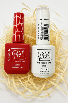 Beauzy Professional Gel Nail Polish Duo – Red Crack Effect + Classic White Basef LED/UV MULTICOLOR