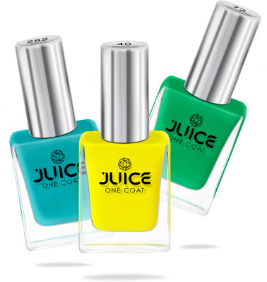 Juice Nail Paint Bumblebee Yellow - 40, Light Pine Green - 72, Robin Blue - 282(Pack of 3)