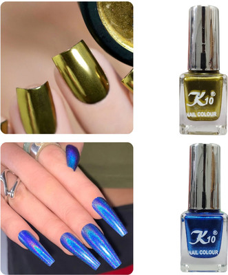 K10 Metallic Finish Nail Polish Multicolor Combo (12ML Each) Blue,Lemon(Pack of 2)
