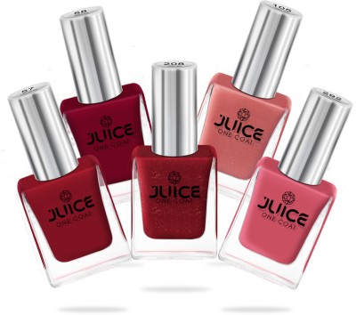 Juice Nail Paint Combo 29 Coral Sunset, Amber Red, Firey Red, Coral Pink, Lobster Red(Pack of 5)