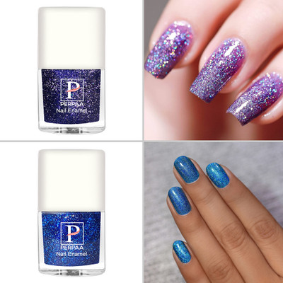 Perpaa Glitter Nail Polish High Gloss, Long Lasting Quick-Dry (Set Of 2) Royal Blue, Turquoise