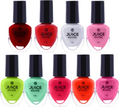 Juice Shine nail paint combo set high gloss, chip-resistant mini nail polish kit 5,52,57,58,60,63,70,72,76(Pack of 9)